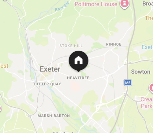 Map of Exeter showing 2 Doves Holiday Property location in Heavitree area near city center