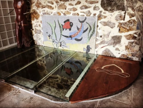 Sol en verre avec illustrations de vie marine à l'appartement beachfront El Moll de la Platgeta, Palafrugell