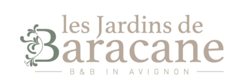 Logo Les Jardins de Baracane B&B avec élégant ornement vert et texte à Avignon