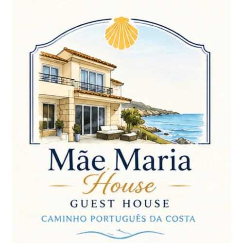Logotipo da Pousada Mãe Maria com villa costeira com vista para o oceano, Caminho Português da Costa, Vila Chã Portugal