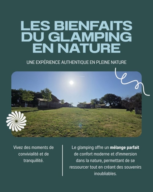 Glamping tenten in groene weiden bij Home Sweet Lodge Aquitaine, Saint Germain et Mons