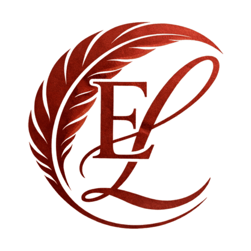 Logo Entre Ciel et Lettres B&B avec plume rouge et monogramme E élégant
