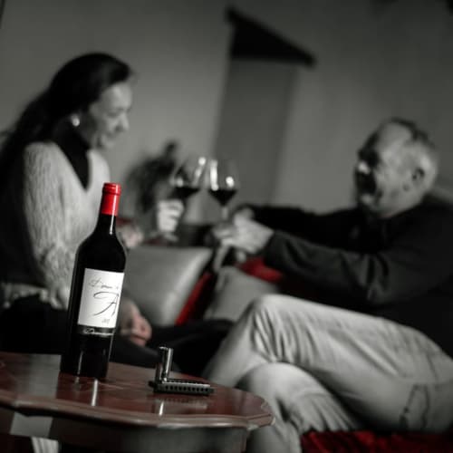 Couple trinquant au vin au Domaine de Labrousse, gîte du Périgord à Agonac, France