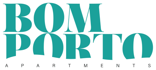 Logotipo do Bom Porto Apartments em letras azul-petróleo, um estabelecimento hoteleiro no Porto, Portugal