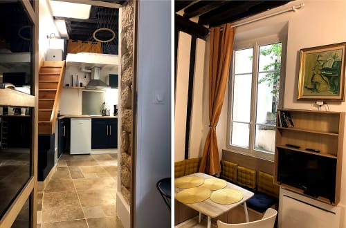Studio compact ATHEA Paris 5 avec kitchenette, coin repas et séjour donnant sur cour