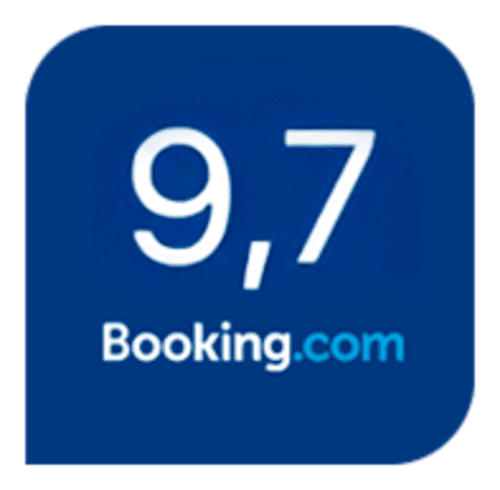 Badge d'avis Booking.com 9.7 pour le Gîte La Vieille Ferme de La Doinie à Saint-Geniès