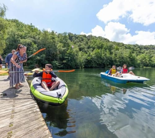 Family kayaking on river near Montebourg, Cotentin - water sports activity at La Villa Cassinne