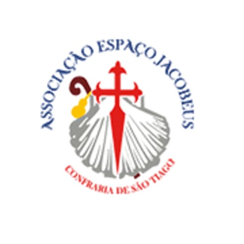 Logotipo da Associação do Caminho de Santiago com cruz vermelha e concha de vieira para a rota de peregrinação de Esposende