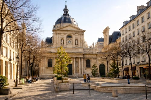 Cour historique de la chapelle de la Sorbonne à Paris, Quartier latin près d'ATHEA Appartements, avec son architecture classique à dôme