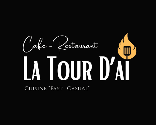 Logo du Café-Restaurant La Tour d'Aï avec icône de flamme, restaurant rapide de l'hôtel Leysin