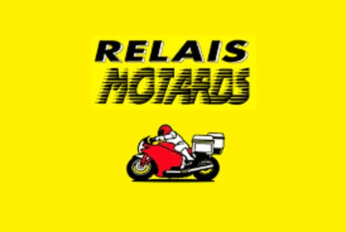 Relais Motard logo with red motorcycle on yellow background for La Maison Du Chevalier BnB in Marat, FR