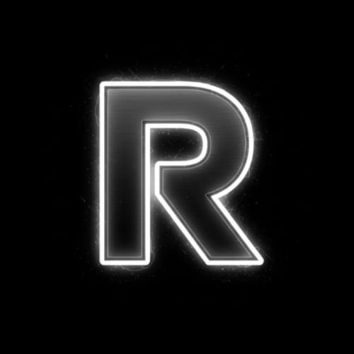 White neon letter R glowing on black background for CefalHome Roma property manager