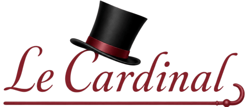 Logo de l'hôtel Le Cardinal avec haut-de-forme noir et bande bourgogne, Poix, France