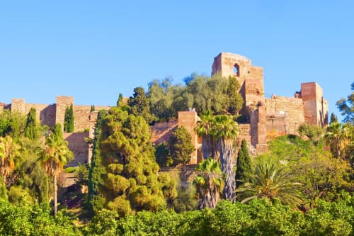 Ruinas históricas de piedra con torres rodeadas de exuberante vegetación en Hotel Balcón De Los Montés en Colmenar, España