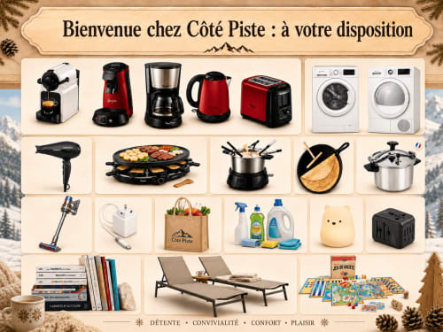 Équipements Côté Piste : cafetières, buanderie, appareils de cuisine, jeux pour se détendre à Courchevel