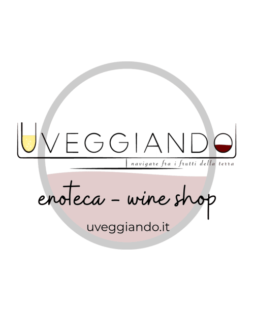 Logo dell'enoteca Uveggiando con testo italiano e calici di vino per Montegranaro
