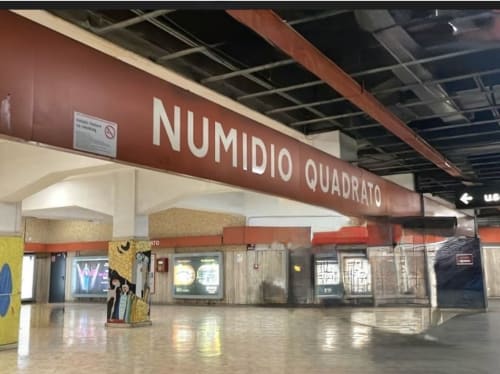 Numidio Quadrato metro station entrance near Cinecittà, Rome - close to Claudia Apartments