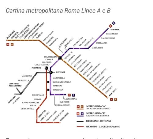 Rome Metro Lines A and B map showing Cinecittà station near Claudia Apartments Rome