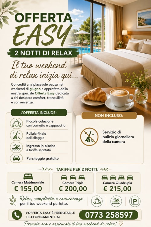 Offerta weekend Hotel Villa Aurora: 2 notti relax con colazione, accesso in piscina e parcheggio gratuito a Latina