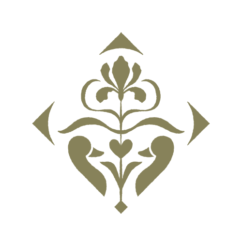 Ornate fleur-de-lis emblem for Les Rives De La Tronne luxury hotel in Mer, France