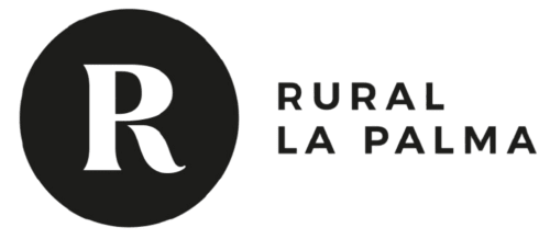 Logo del hotel Rural La Palma con círculo negro y letra R blanca sobre fondo blanco