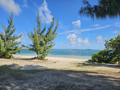 Plage tropicale à la Lagune du Paradis à Cul-de-Sac avec lagon turquoise, sable blanc et palmiers