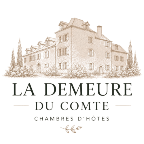 La Demeure du Comte, gîte de charme à Marcillac-Vallon - élégant manoir en pierre avec cyprès