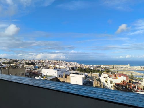 Panoramic balcony view of Tangier cityscape with Mediterranean Sea, SAMYAflat apartment property