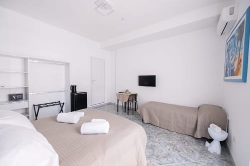 Camera Francy 2 presso Newhouse hotel a Bari con letti, TV, divano e servizi moderni