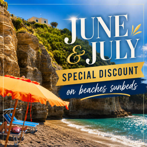 Promozione sconto giugno-luglio Villa Bina Sea Hotel a Serrara Fontana: spiaggia con caletta costiera e ombrelloni
