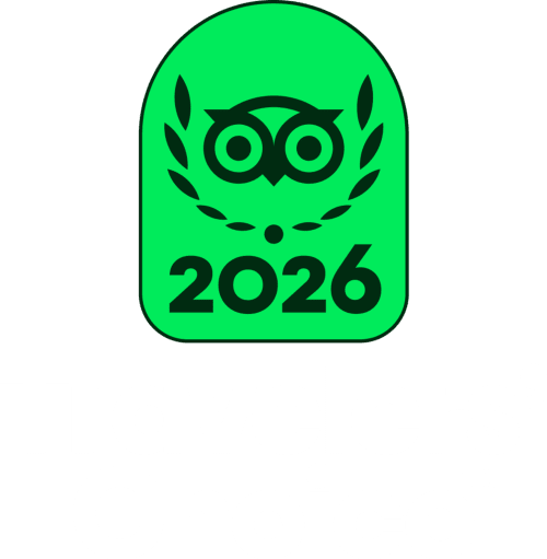 Logo de hibou vert avec couronne de laurier et texte 2026 pour Les Balcons D'Oyster Pond, Saint-Martin