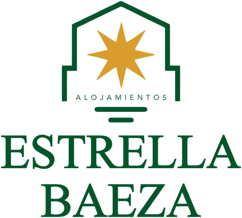 Logo de Alojamientos Estrella Baeza con casa verde y estrella dorada, alojamiento hotelero en Baeza