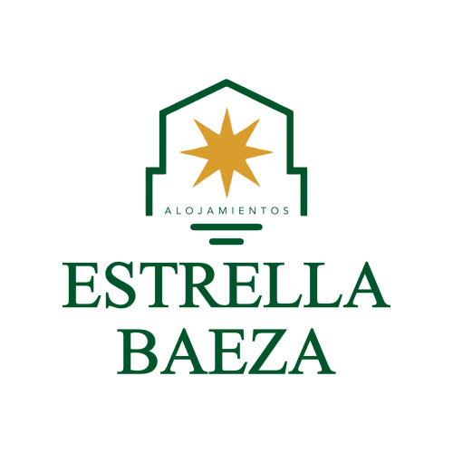 Estrella Baeza logo with green house outline, gold star, and alojamientos text