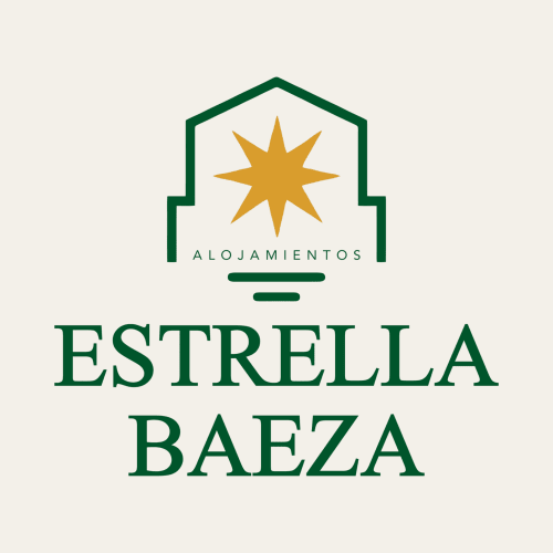 Logo del hotel Estrella Baeza con casa verde y estrella dorada, alojamientos en Baeza