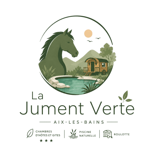 La Jument Verte B&B logo with horse and countryside cottage in Aix-les-Bains