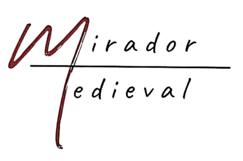 Logo Mirador Medieval con 'W' estilizada y línea horizontal divisoria de texto, marca hotelera medieval española