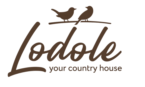 Logo della Locanda Lodole con due uccelli su un ramo, testo stilizzato per questo bed and breakfast a Monzuno in Italia