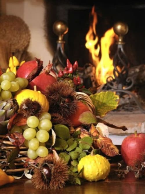 Esposizione autunnale con uva, girasoli e mele presso la Country House B&B Lodole di Monzuno