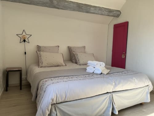 Chambre Balzac at La Jument Verte B&B in Southern France with twin beds and rustic decor