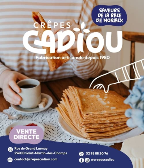 Crêpes Gadiou artisanal crepes from Morlaix, Brittany, served with coffee near Pleyber-Christ
