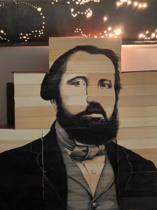 Portrait painting on wooden panels in Les Illustres Suite Junior at Domaine de l'Ocrerie, Pourrain