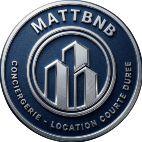 Logo gestionnaire de propriété Mattbnb avec emblème de bâtiments pour l'hébergement à Metz, France