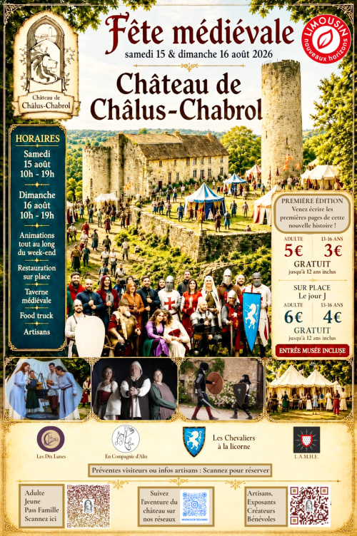 Affiche du festival médiéval du Château de Châlus-Chabrol 15-16 août 2026