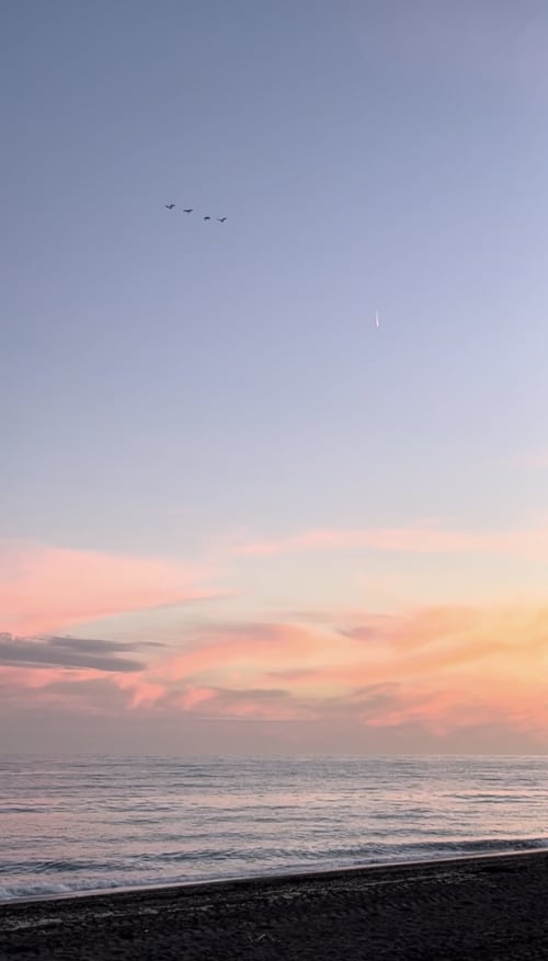 Sunset over Almayate beach with birds flying over the sea, Apartamentos Axarent sea view apartment