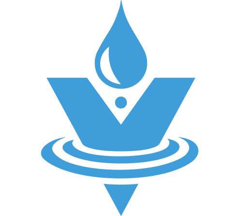Logo goccia d'acqua blu e corona per l'hotel Valdander ad Antermoia, Italia
