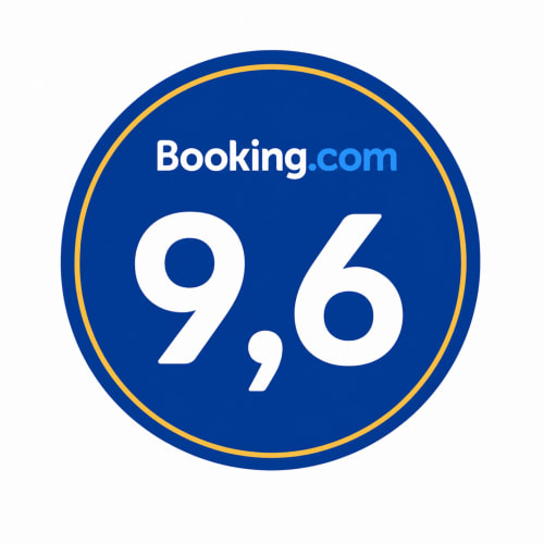 Badge de notation Booking.com 9.6 pour le gîte Les Maisons de Pierre et Valérie à Honfleur