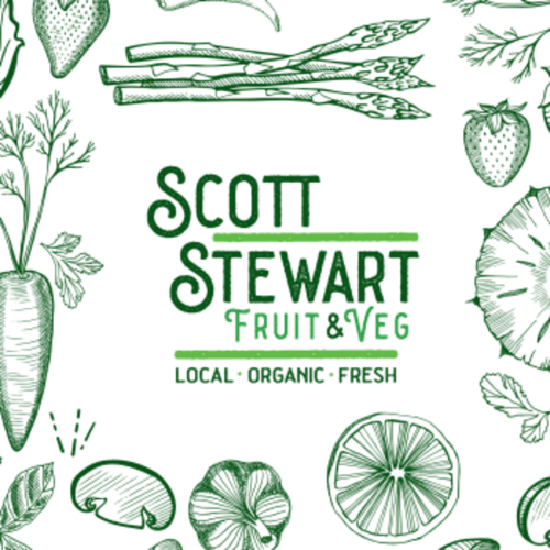 Scott Stewart Fruit & Veg local organic fresh produce logo in green, Blackburn