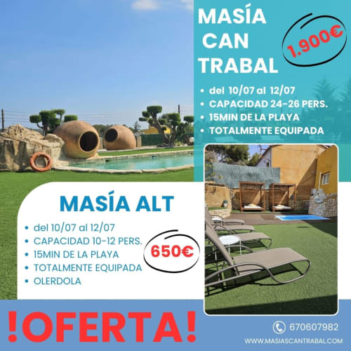 Alojamientos rurales Masías Can Trabal en Olerdola - tumbonas junto a la piscina desde €650