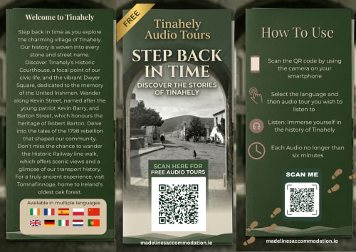 Tinahely audio tours guide for Madeline's Accommodation hotel in Wicklow, Ireland with QR codes and historical information