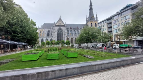 Gothic cathedral with green urban garden near Villa Bianca in Mortroux Dalhem, Belgium